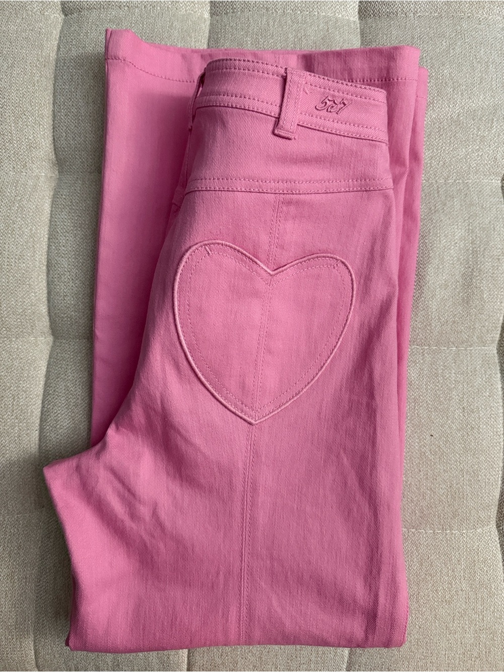 cinq a sept Pink High-Rise Cropped Jeans with Heart Patch - Picture 7 of 11
